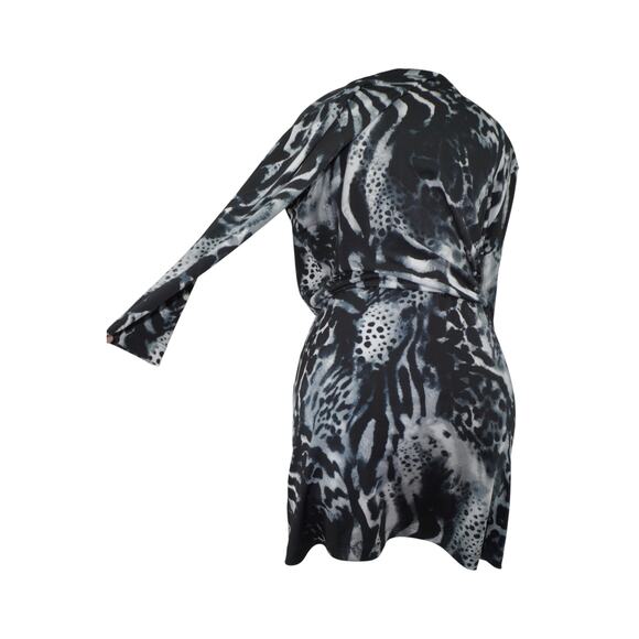 Chico’s Animal Print Wrap Dress Black Gray Long Sleeve Mini Size 1 Medium - Picture 8 of 9